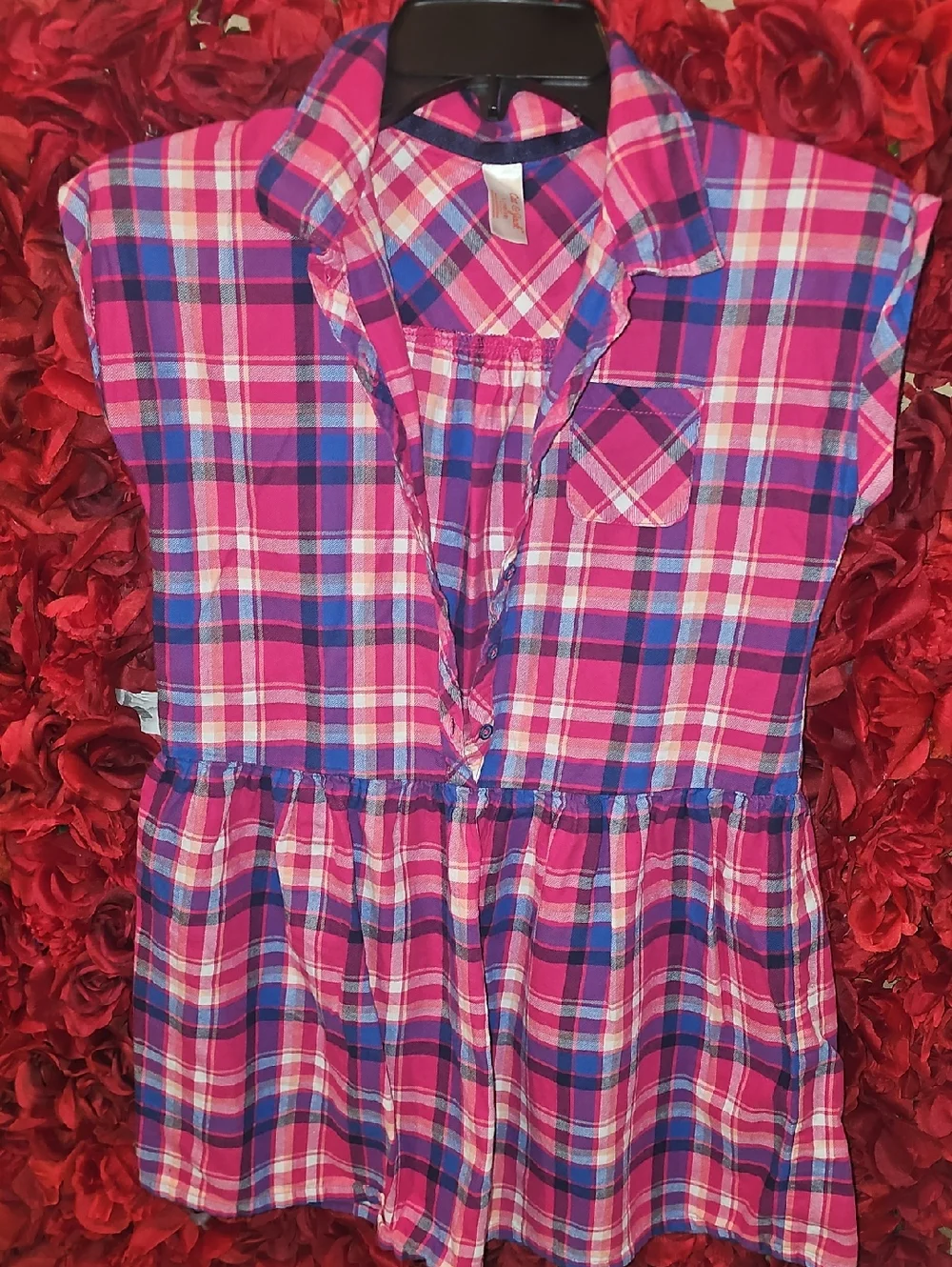 Cat & Jack Girls Pink and Blue Plaid Girls Peplum Style Dress Size 10/12